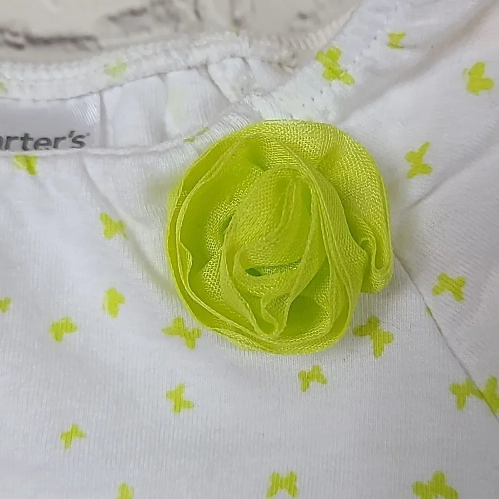 Carter's Baby Girl 3M Lime Green Butterfly Tulle Ruffled Top & Pants 2pc Outfit